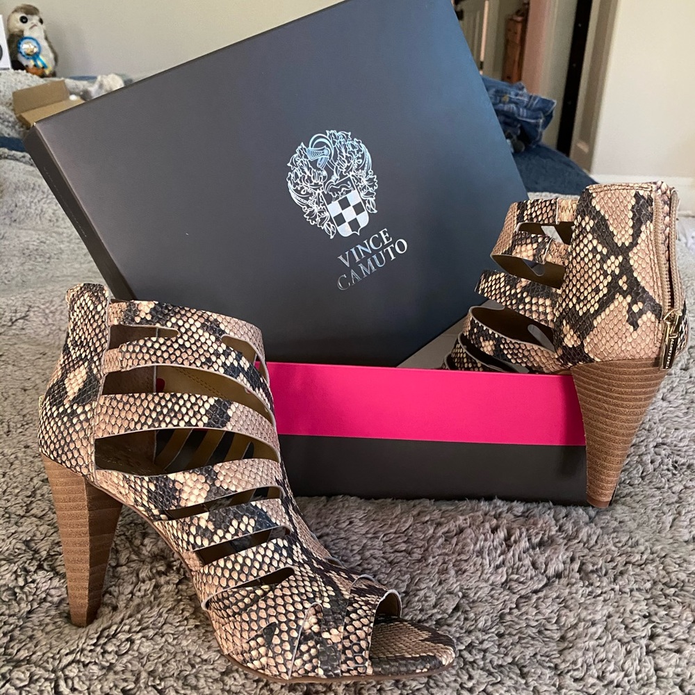 Vince Camuto Snakeskin Cage Heels